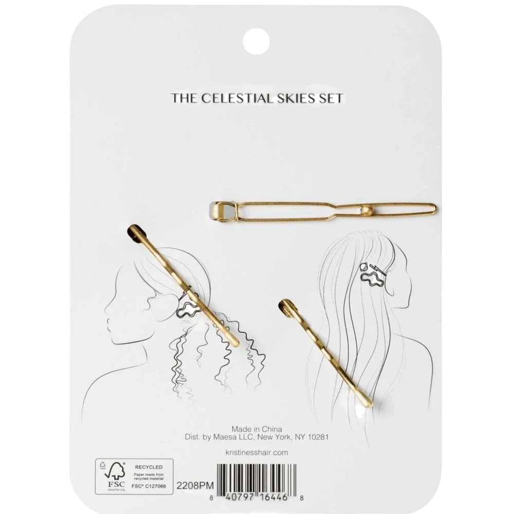 Kristin Ess The Celestial Skies Set Gold Celestial Hair Clips Pins 3 Piece New